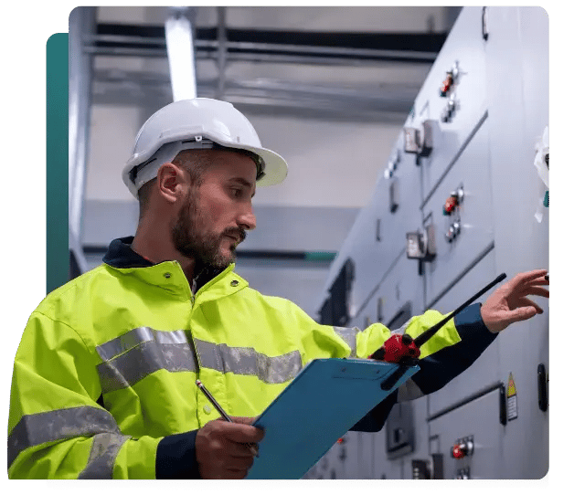 Switchgear inspection inside an electrical manufacturing facility