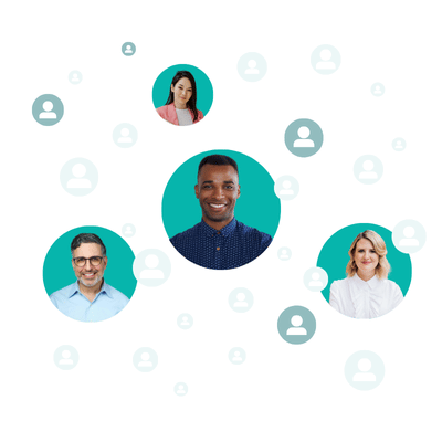 four candidates in teal circles
