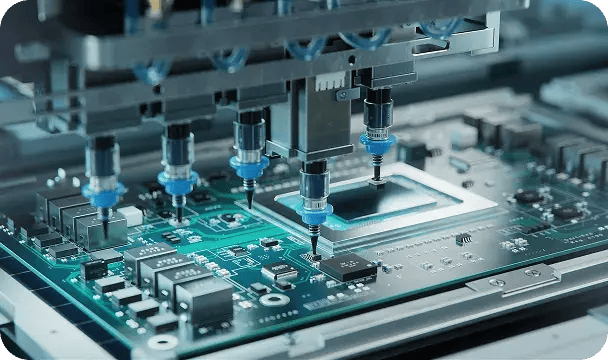 Automated semiconductor assembly on a circuit board in an electronics manufacturing facility