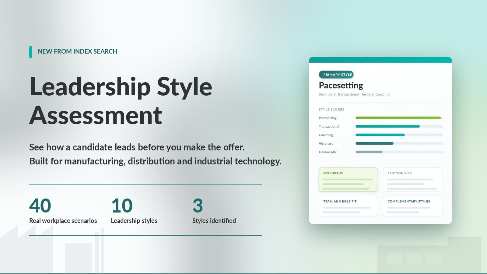 Index Search announces its Leadership Style Assessment for industrial leadership hiring
